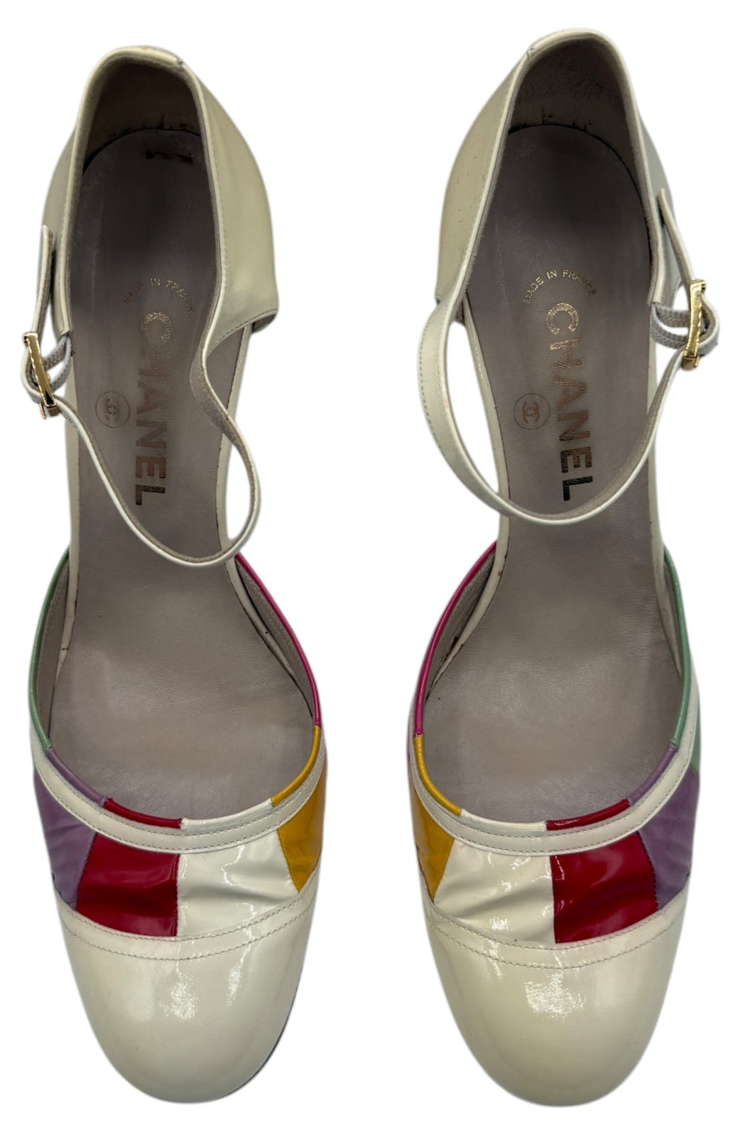 Chanel Multicolor Patent Leather D'orsay Colorblock Ankle Strap Pumps Size 40