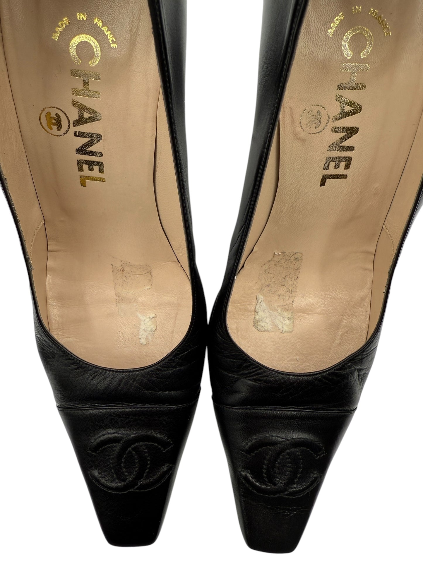 CHANEL CC Logo Black Leather Pumps - Size 40