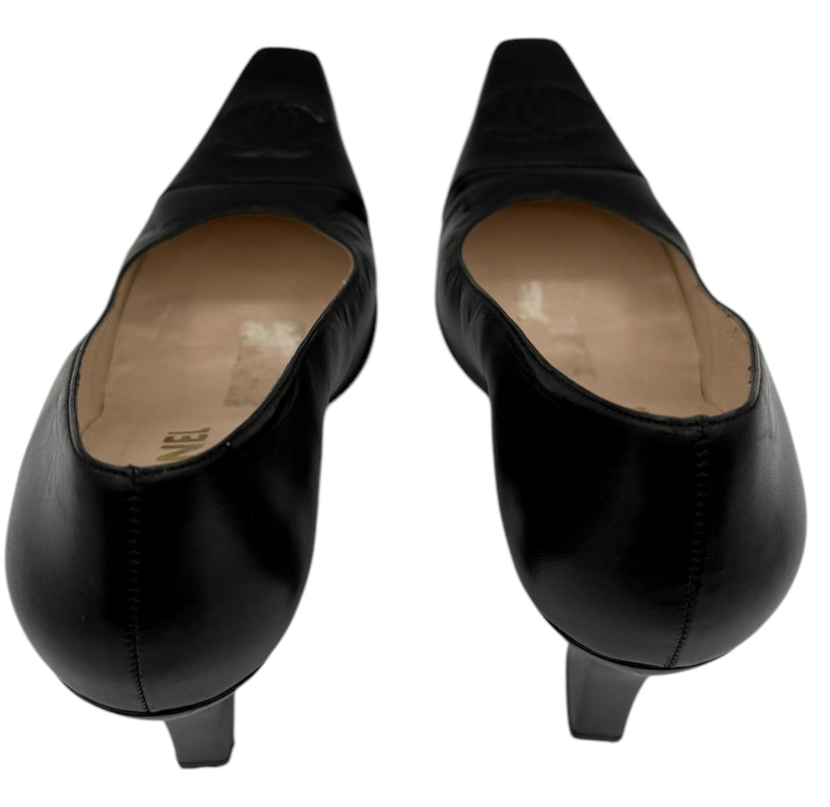 CHANEL CC Logo Black Leather Pumps - Size 40