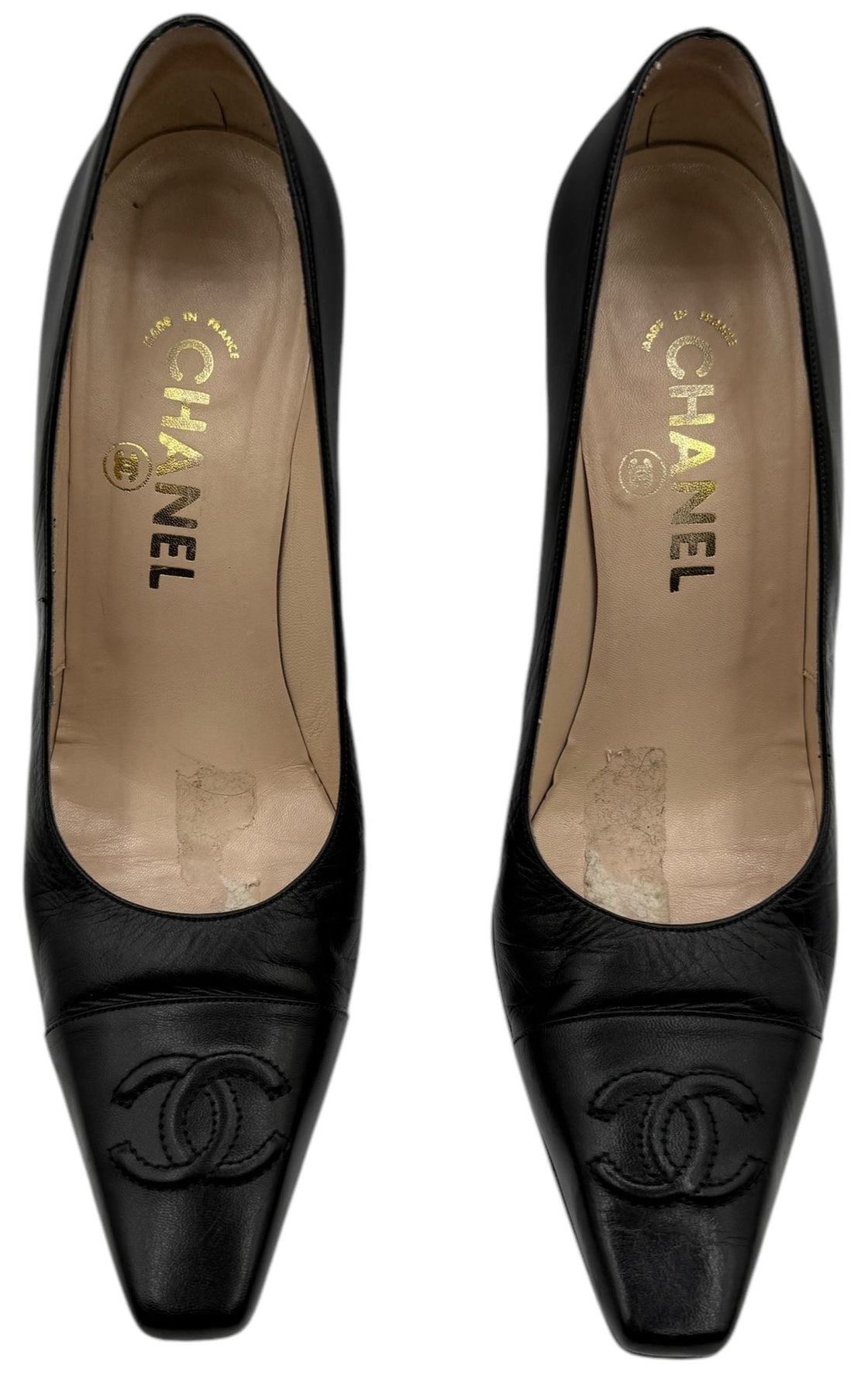 CHANEL CC Logo Black Leather Pumps - Size 40