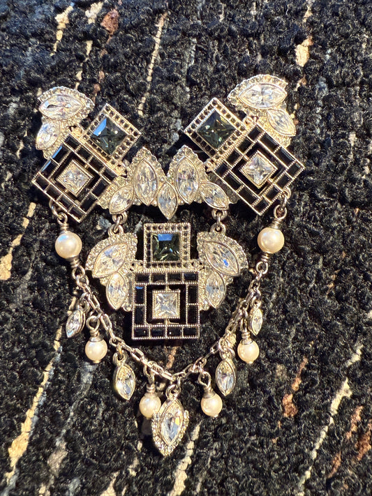 Chanel Crystal & Pearl Statement Brooch – Silver Tone  - With Box