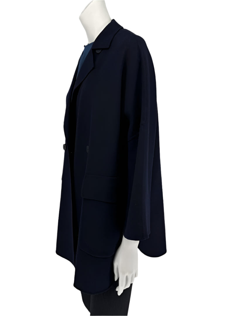 Loro Piana “Gift of Kings” Navy Wool Double-Breasted Swing Coat – Size S