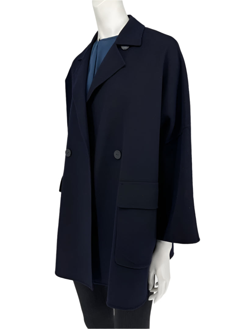 Loro Piana “Gift of Kings” Navy Wool Double-Breasted Swing Coat – Size S