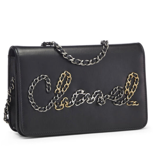 Chanel Black Calfskin Signe Wallet on Chain (WOC)