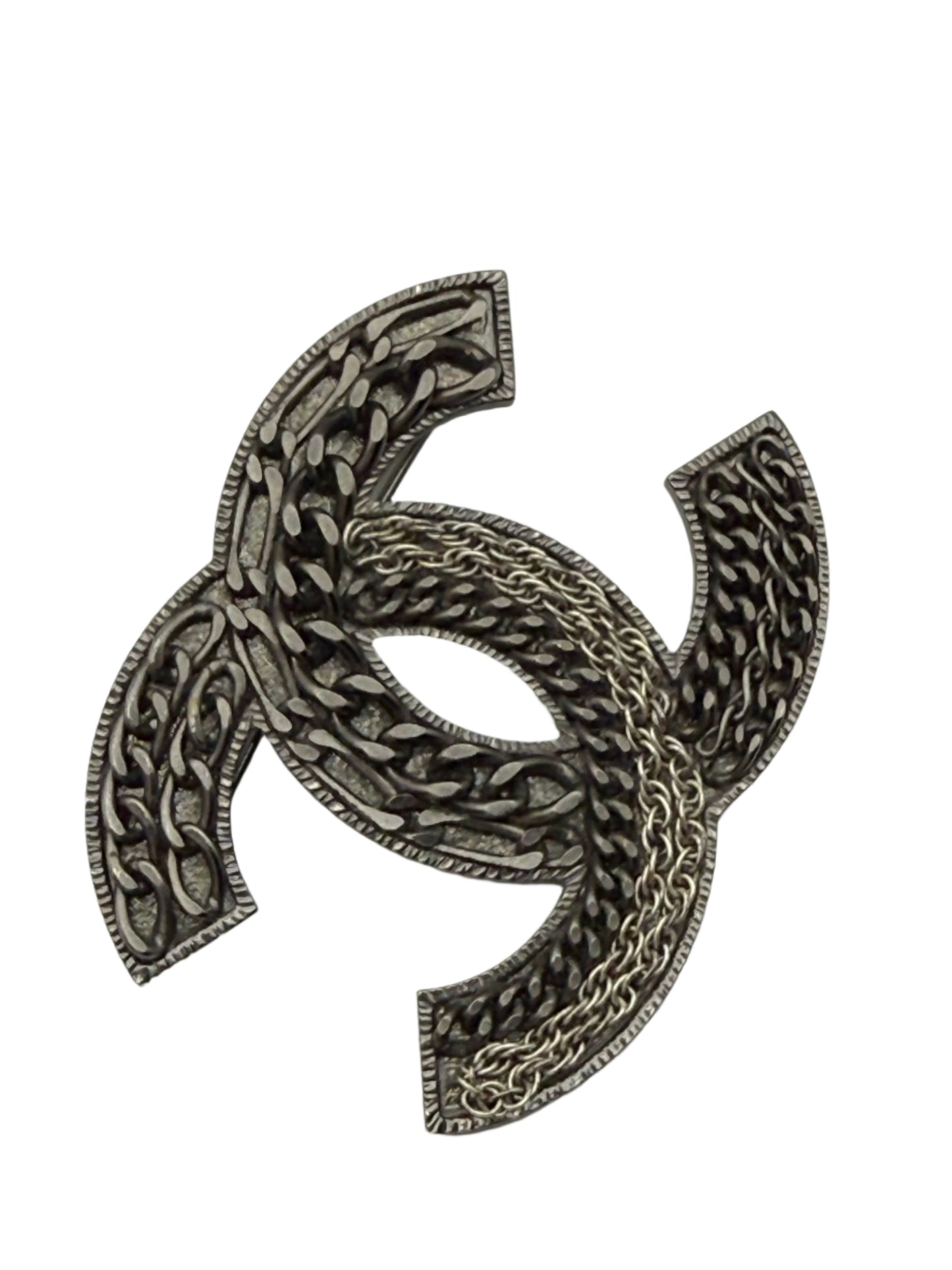 Chanel CC 10A Chain Brooch in Ruthenium Black