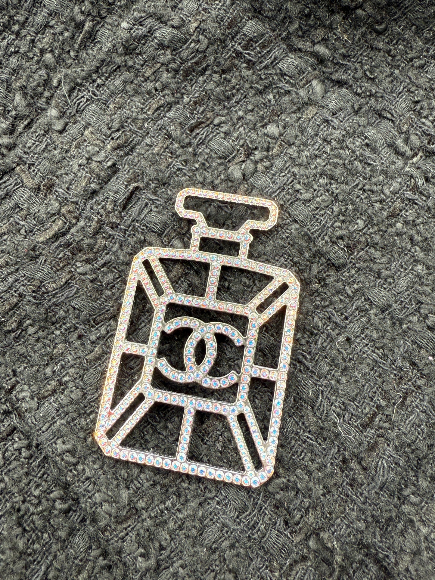 CHANEL Ruthenium Crystal Perfume Bottle CC Brooch