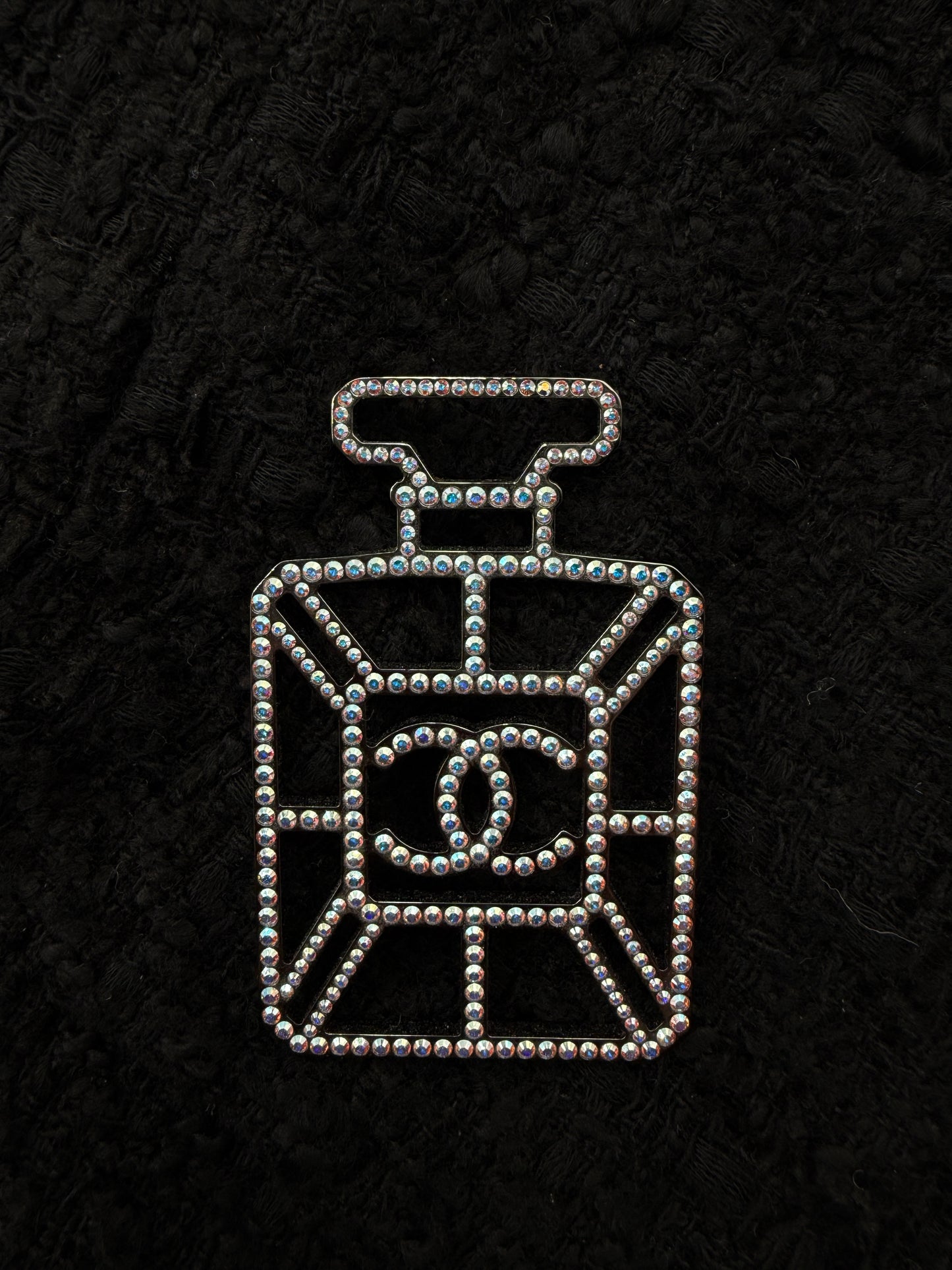 CHANEL Ruthenium Crystal Perfume Bottle CC Brooch