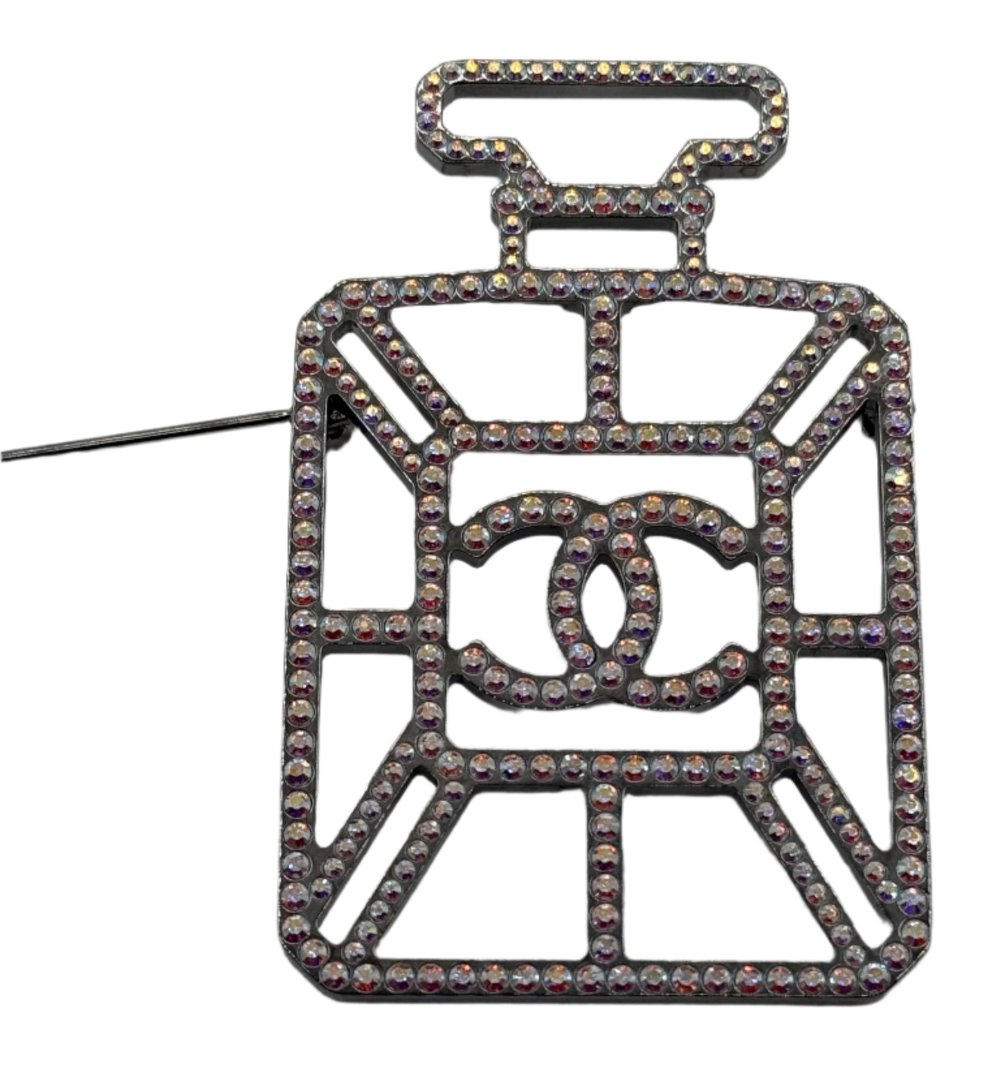 CHANEL Ruthenium Crystal Perfume Bottle CC Brooch