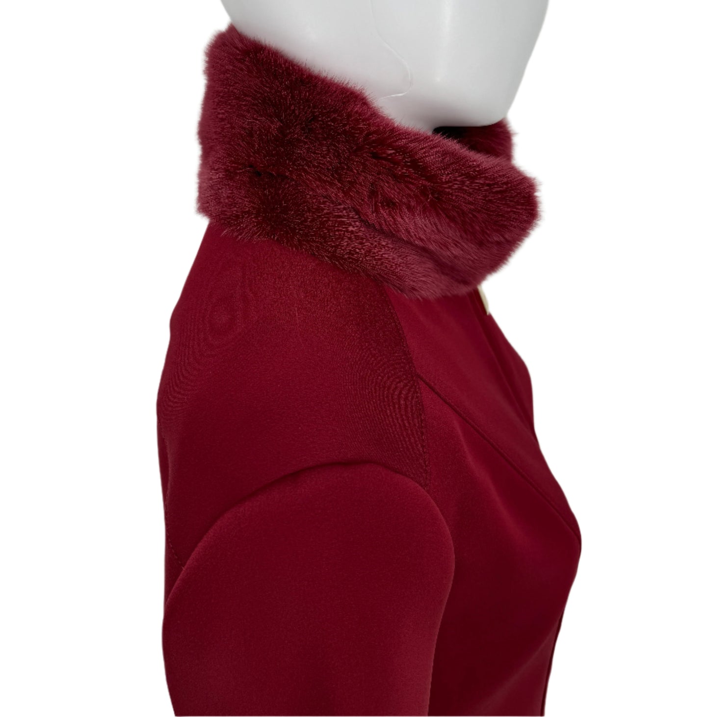 Pamella Roland Crimson/Dark Red Zippered Coat With Fur Collar and Cuffs. ¾ length Size 8/10