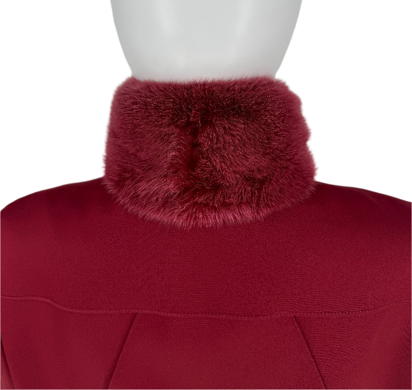 Pamella Roland Crimson/Dark Red Zippered Coat With Fur Collar and Cuffs. ¾ length Size 8/10