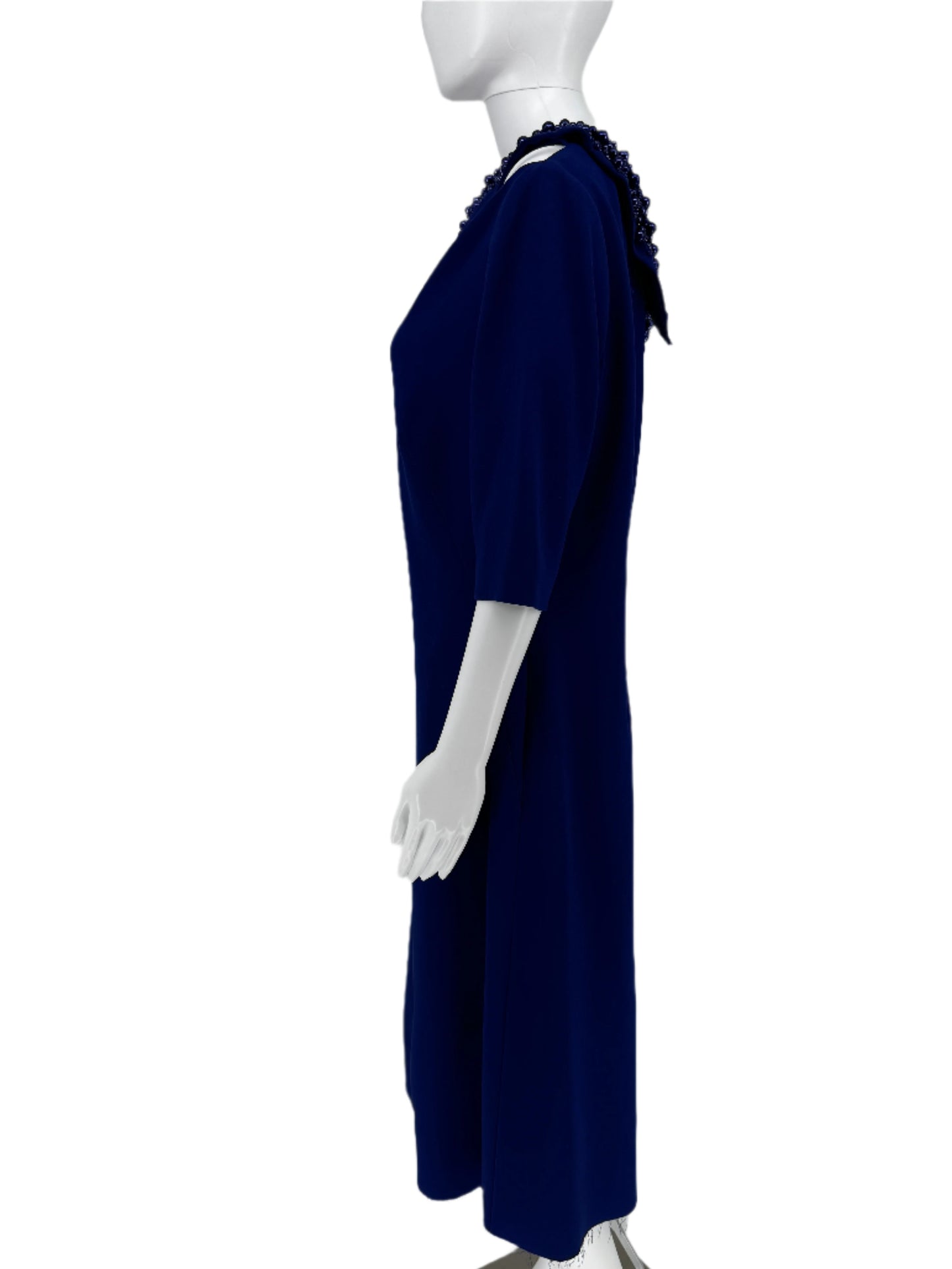 Pamella Roland Royal Blue Purple off shoulder beaded A-Symmetrical Single Sleeve A-line dress - Size 8/10