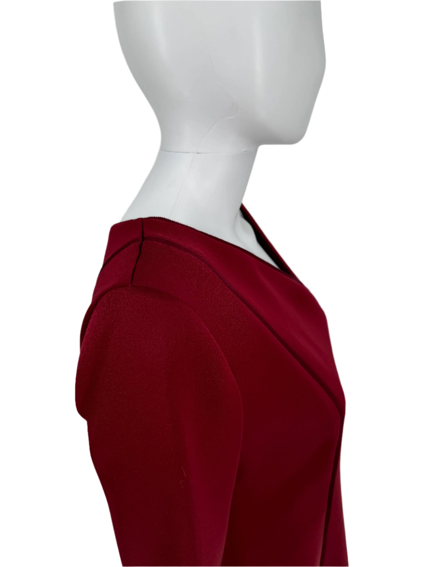 Pamella Roland - Crimson, Burgundy Duchess Double-faced Satin Long-sleeved A Symmetrical Beaded Dress Size 8/10