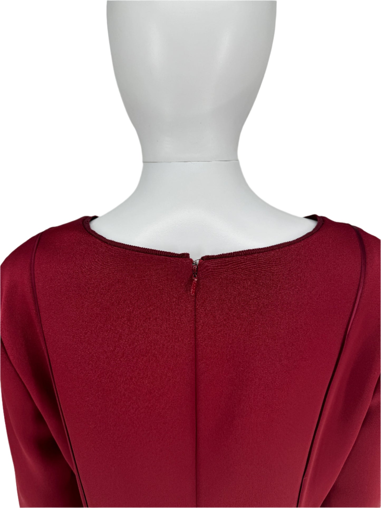 Pamella Roland - Crimson, Burgundy Duchess Double-faced Satin Long-sleeved A Symmetrical Beaded Dress Size 8/10