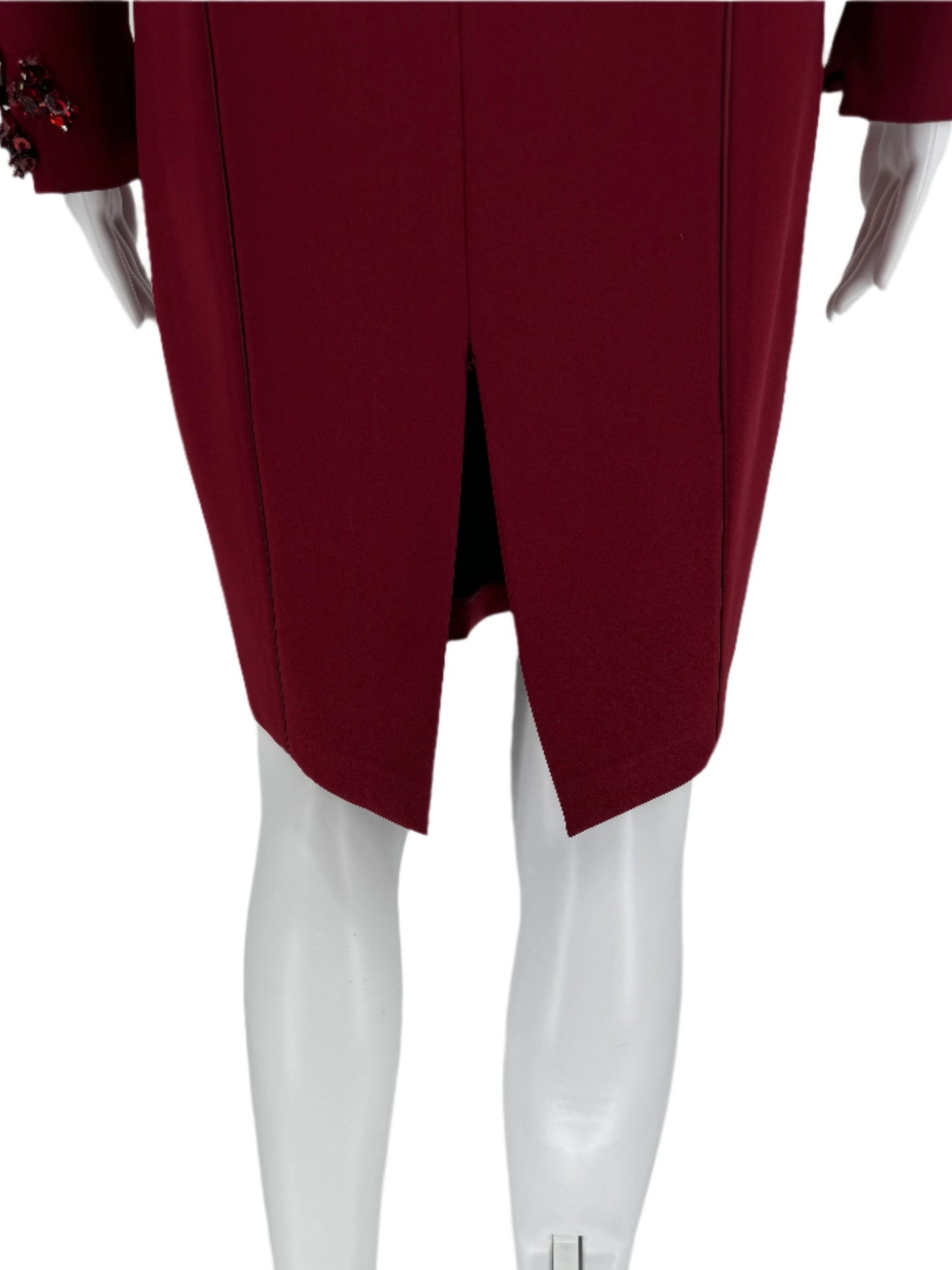 Pamella Roland - Crimson, Burgundy Duchess Double-faced Satin Long-sleeved A Symmetrical Beaded Dress Size 8/10