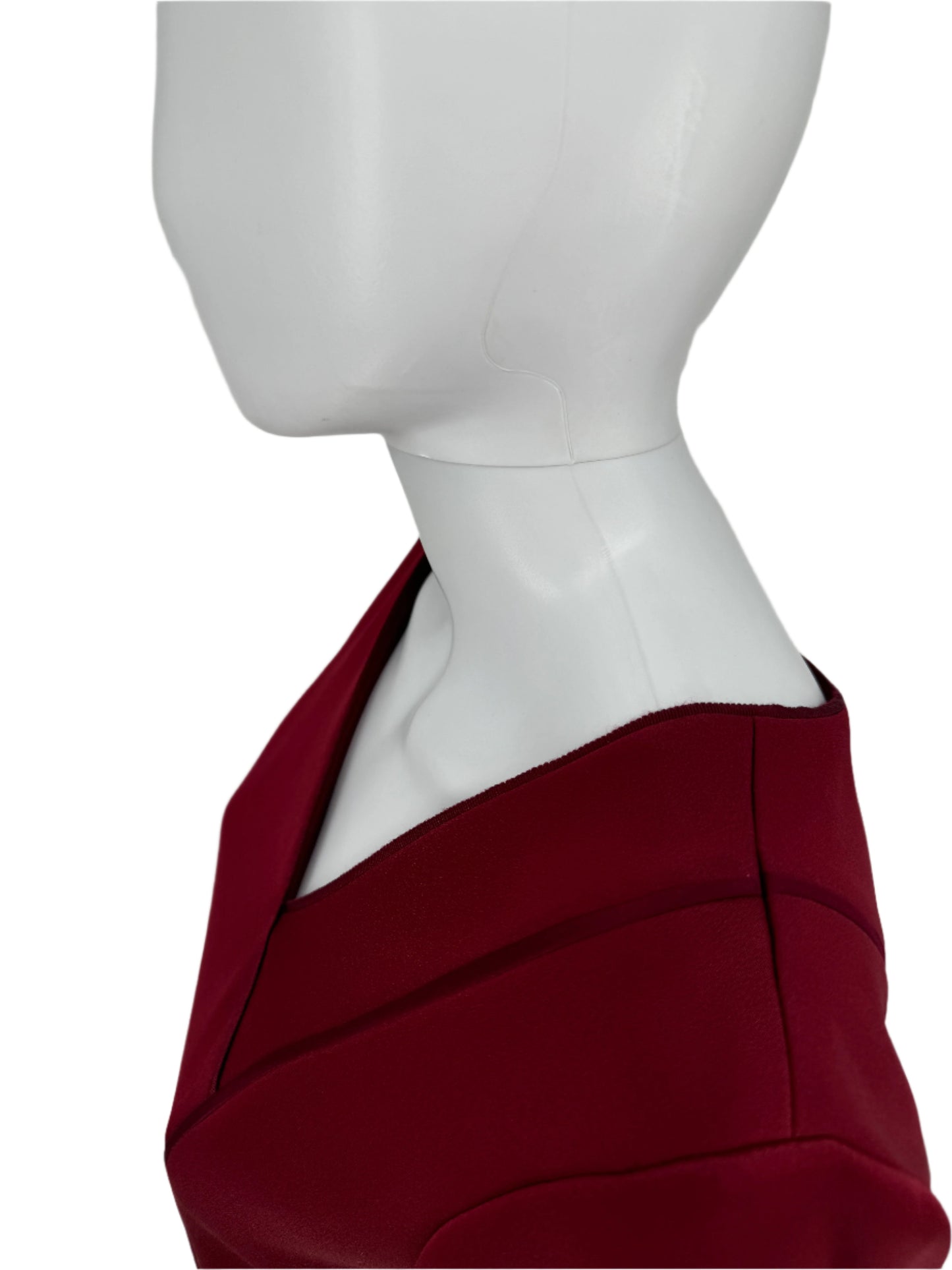 Pamella Roland - Crimson, Burgundy Duchess Double-faced Satin Long-sleeved A Symmetrical Beaded Dress Size 8/10