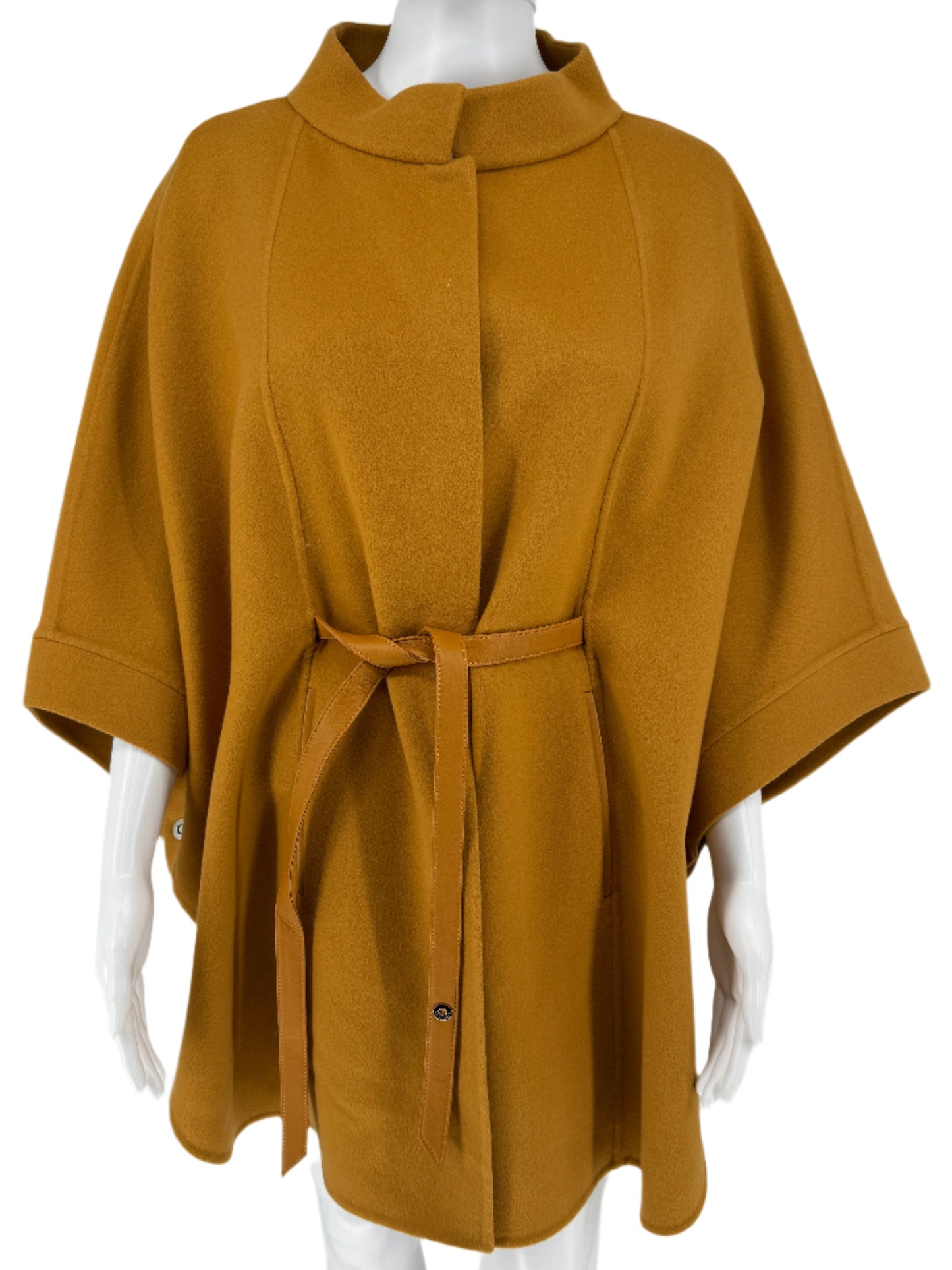 Loro Piana Salzburg Cape in Dark Yellow with matching leather. Poncho/Cape/Jacket - One Size