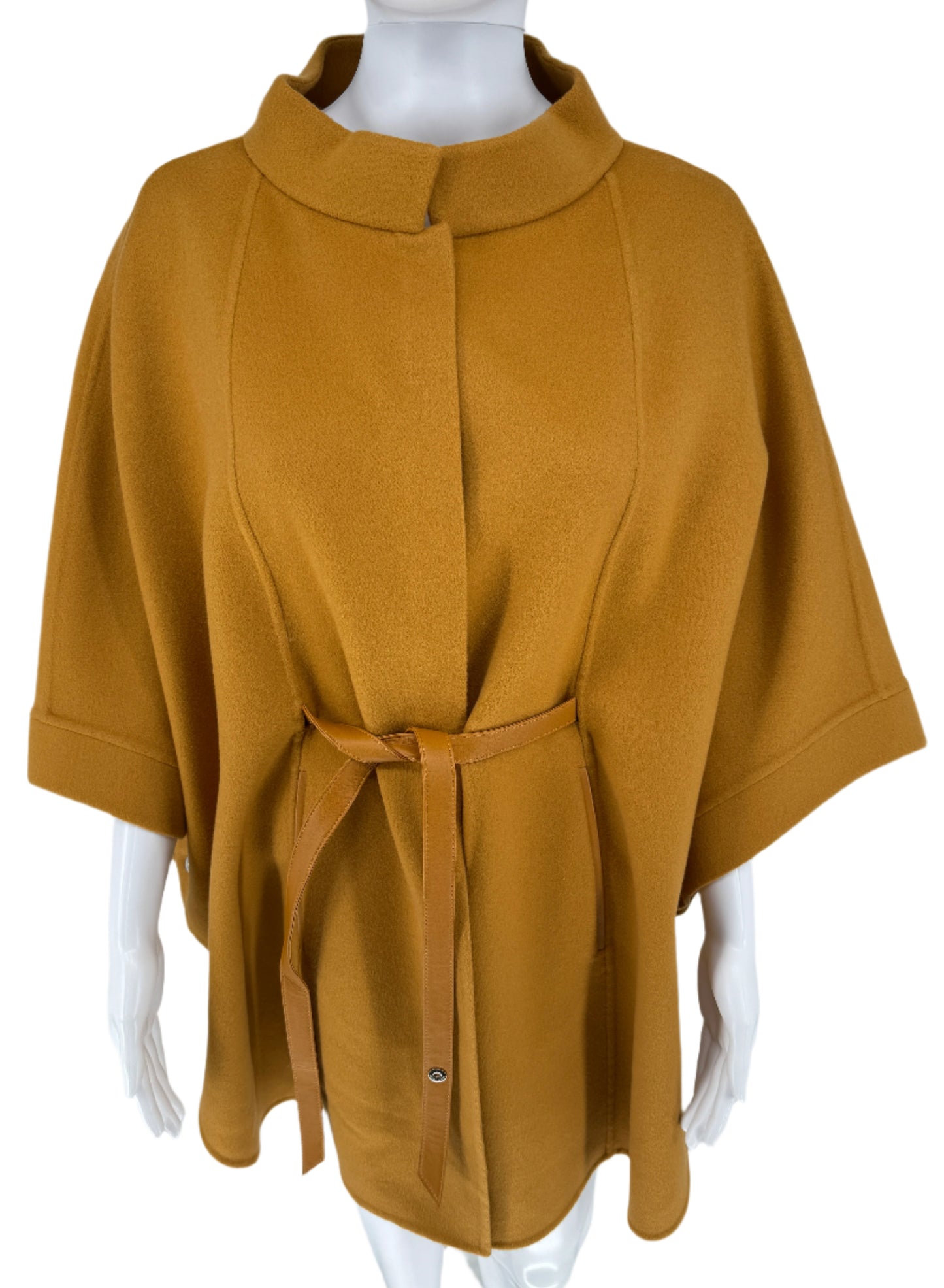 Loro Piana Salzburg Cape in Dark Yellow with matching leather. Poncho/Cape/Jacket - One Size