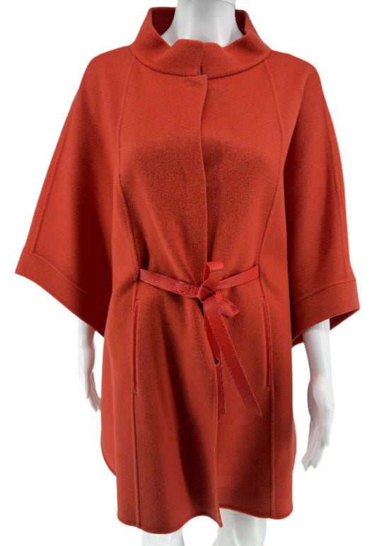 Loro Piana Salzburg Cape in clear orange cashmere with matching leather. Poncho/Cape/Jacket