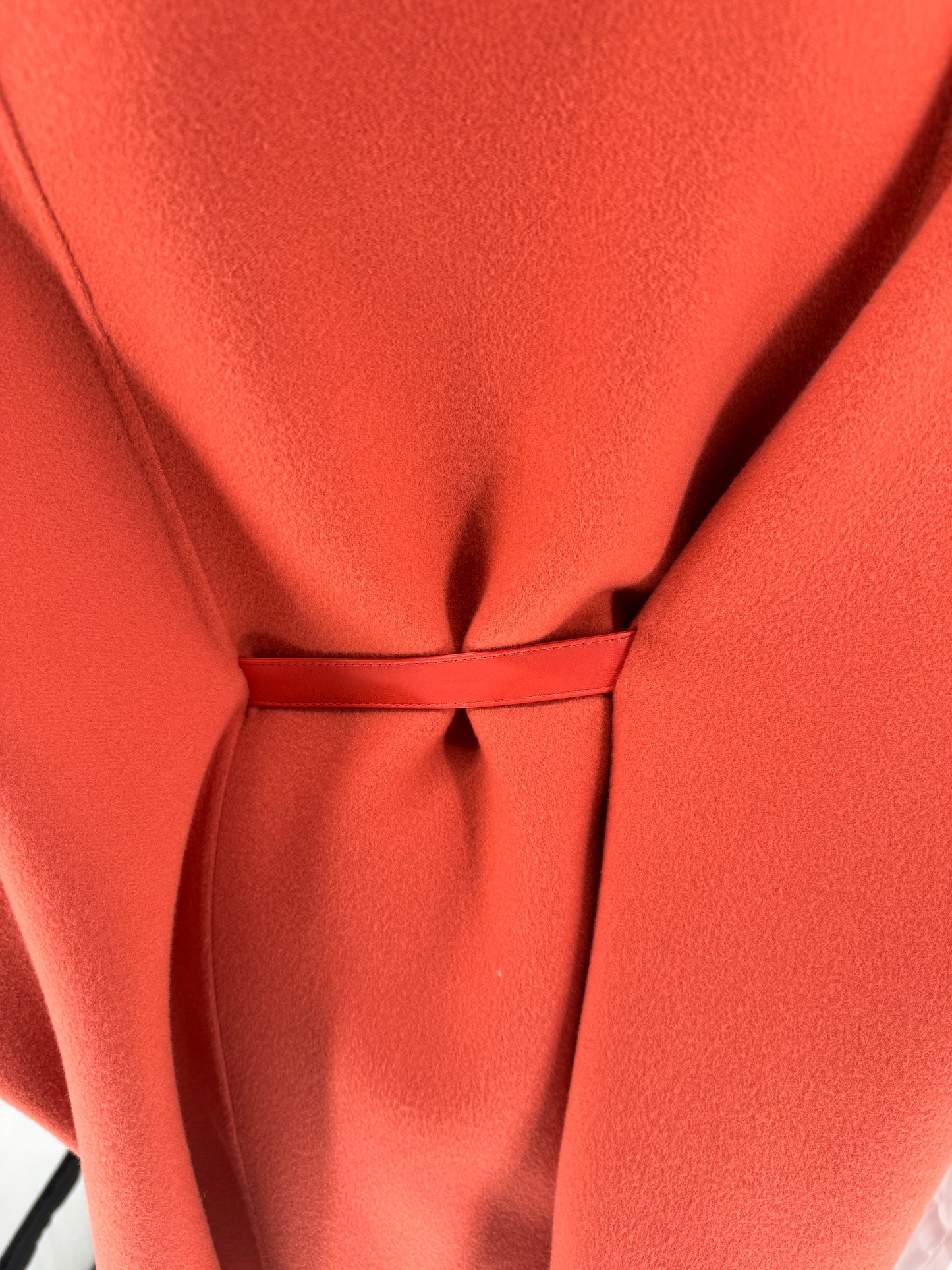 Loro Piana Salzburg Cape in clear orange cashmere with matching leather. Poncho/Cape/Jacket