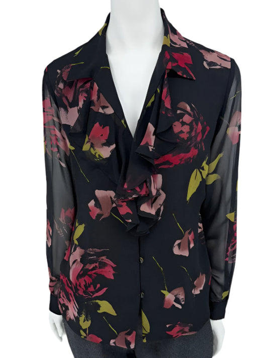 Dana Buchman Silk Floral Ruffle Blouse – Size 6