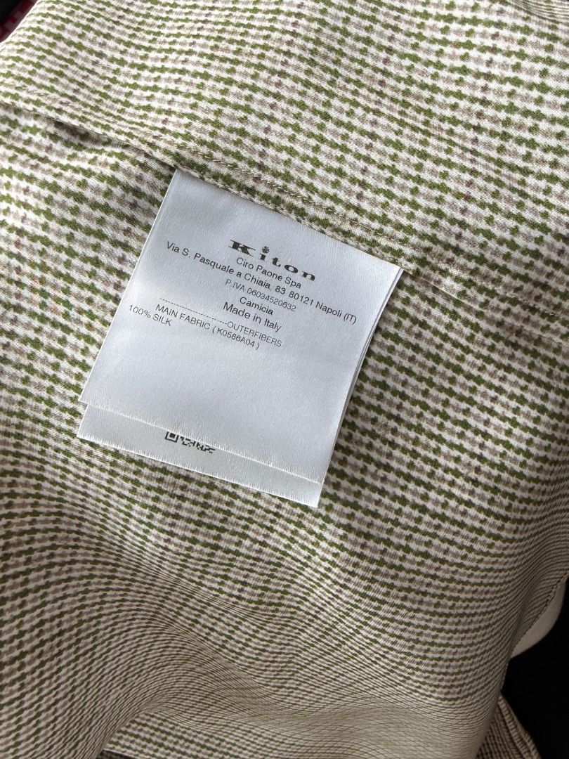 Kiton Olive & Taupe Silk Houndstooth Blouse and Pant Set – Size 46 (Fits M/L)