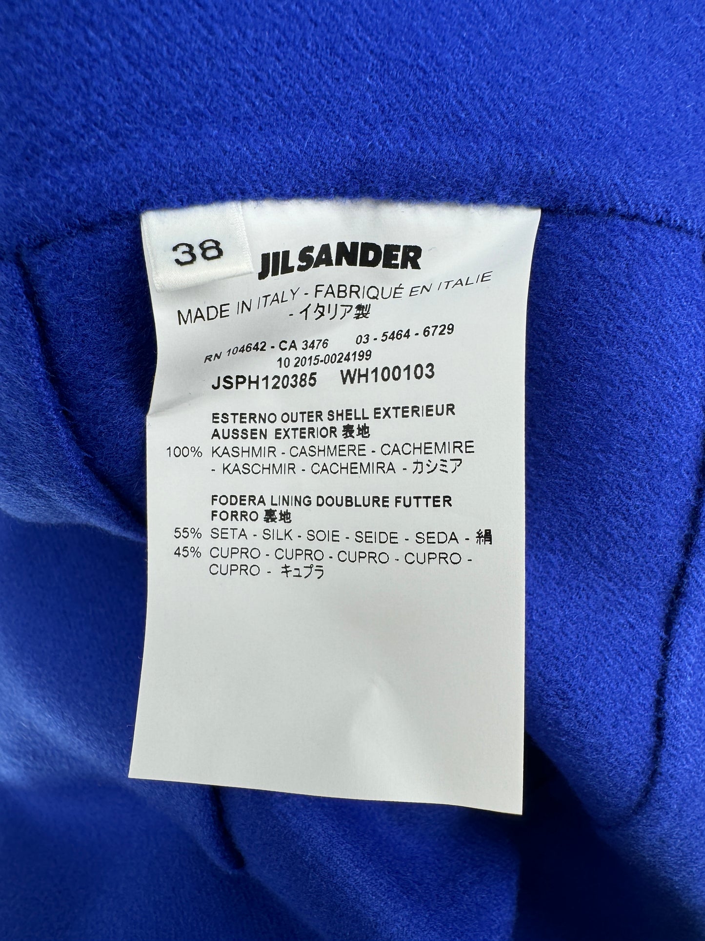 Jil Sander Double-Face Cashmere Coat Cobalt Blue - Size 38