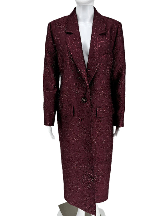 Pamella Roland -Bordeaux/Merlot/Wine Brocade Metallic Floral Duster Jacket/Evening Coat. Size 10