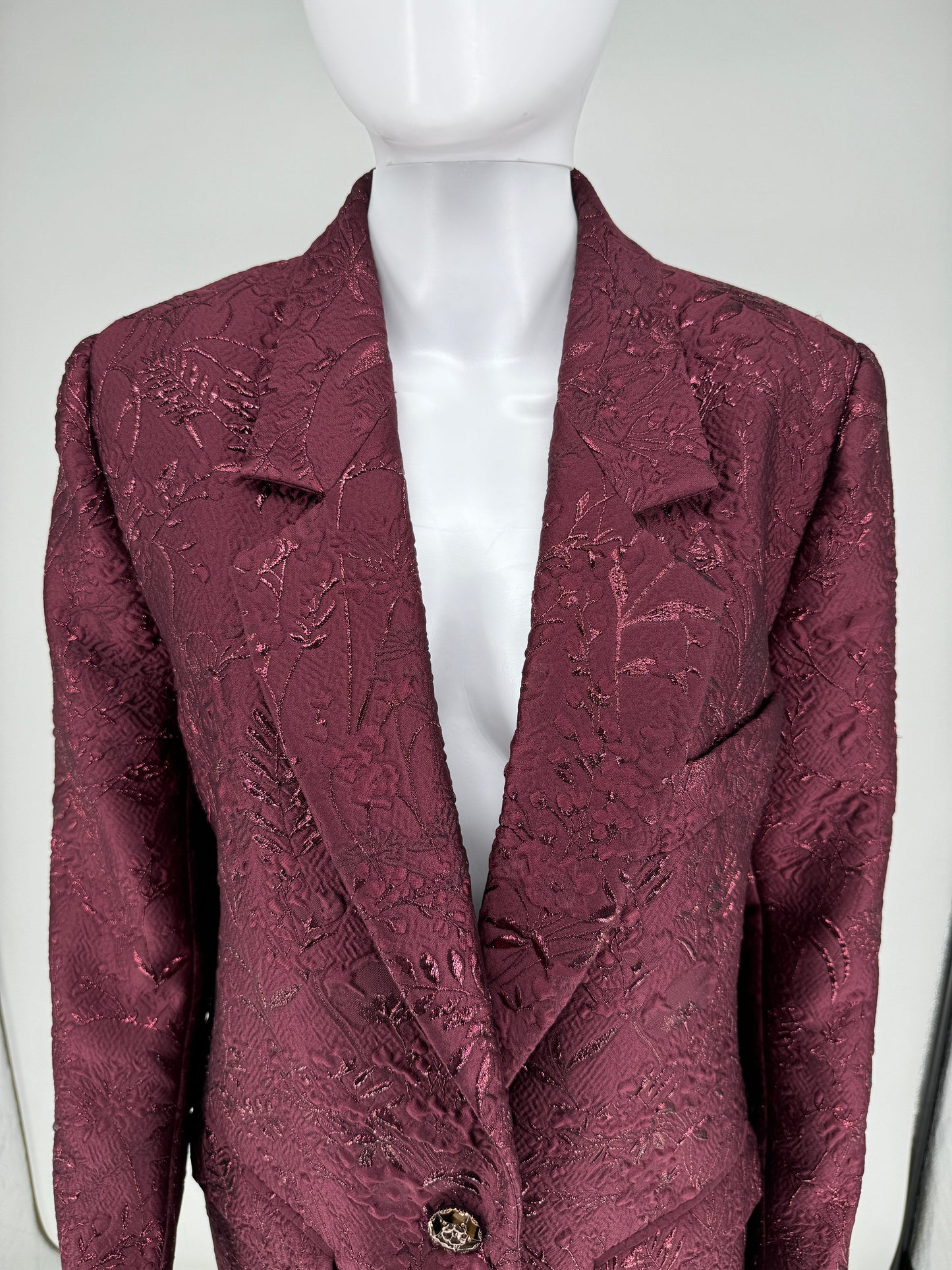 Pamella Roland -Bordeaux/Merlot/Wine Brocade Metallic Floral Duster Jacket/Evening Coat. Size 10