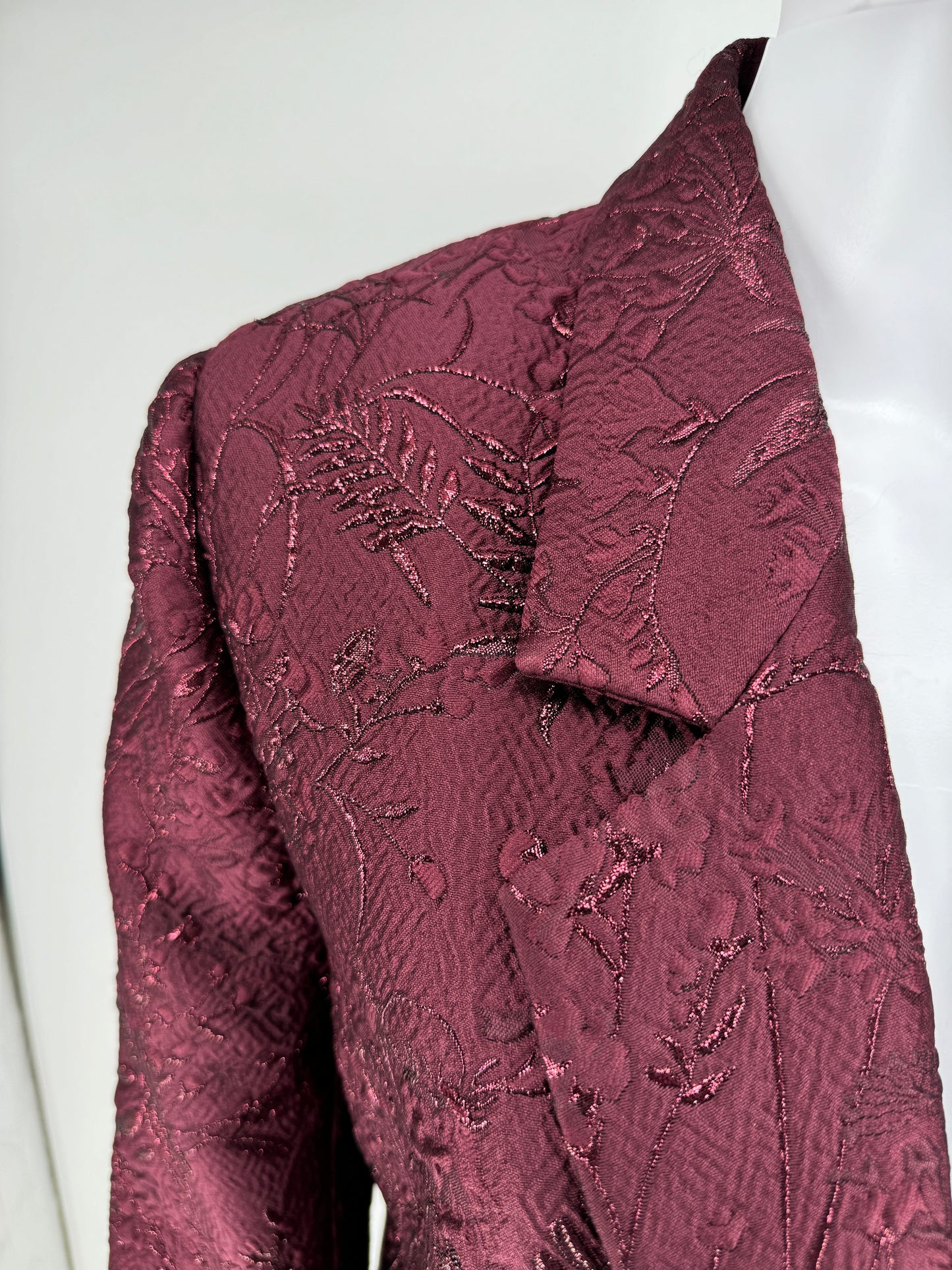 Pamella Roland -Bordeaux/Merlot/Wine Brocade Metallic Floral Duster Jacket/Evening Coat. Size 10