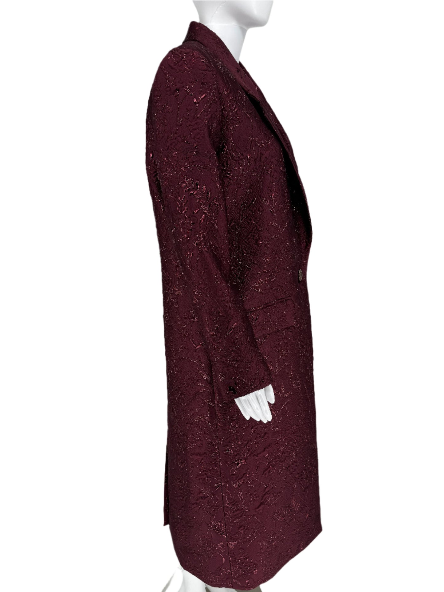 Pamella Roland -Bordeaux/Merlot/Wine Brocade Metallic Floral Duster Jacket/Evening Coat. Size 10