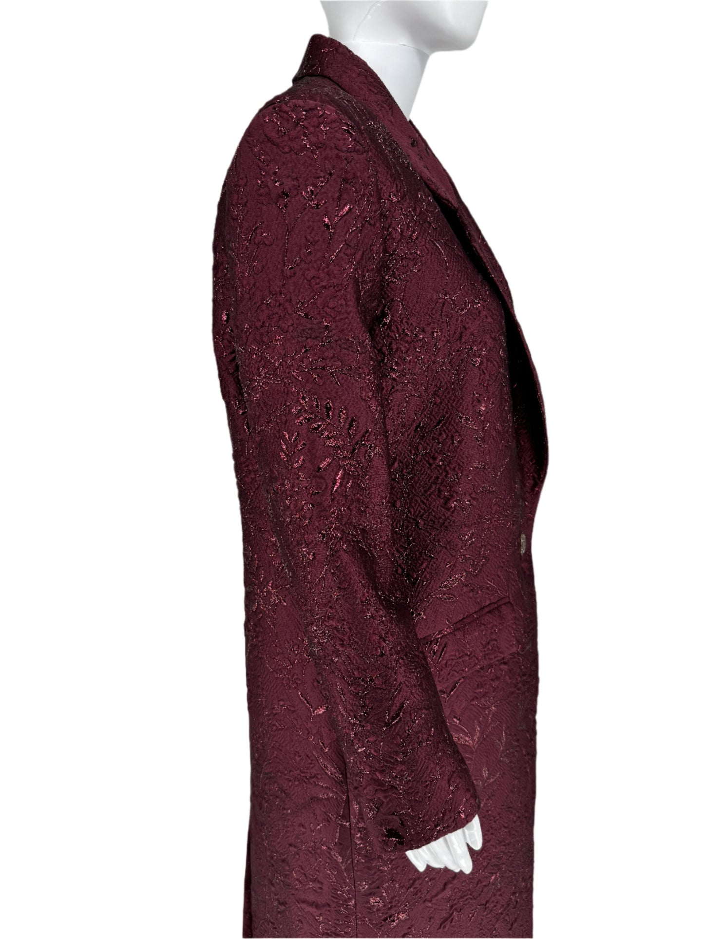 Pamella Roland -Bordeaux/Merlot/Wine Brocade Metallic Floral Duster Jacket/Evening Coat. Size 10