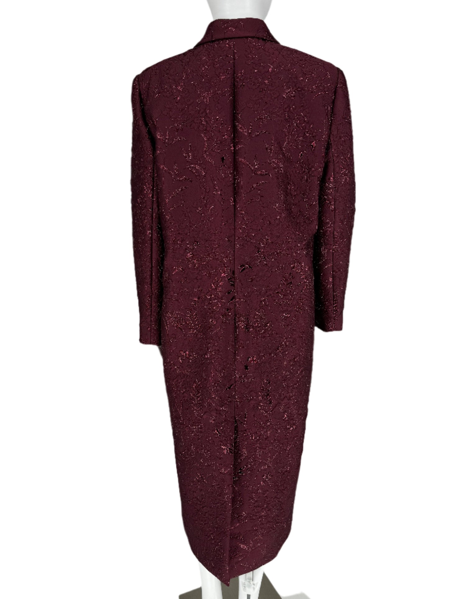 Pamella Roland -Bordeaux/Merlot/Wine Brocade Metallic Floral Duster Jacket/Evening Coat. Size 10