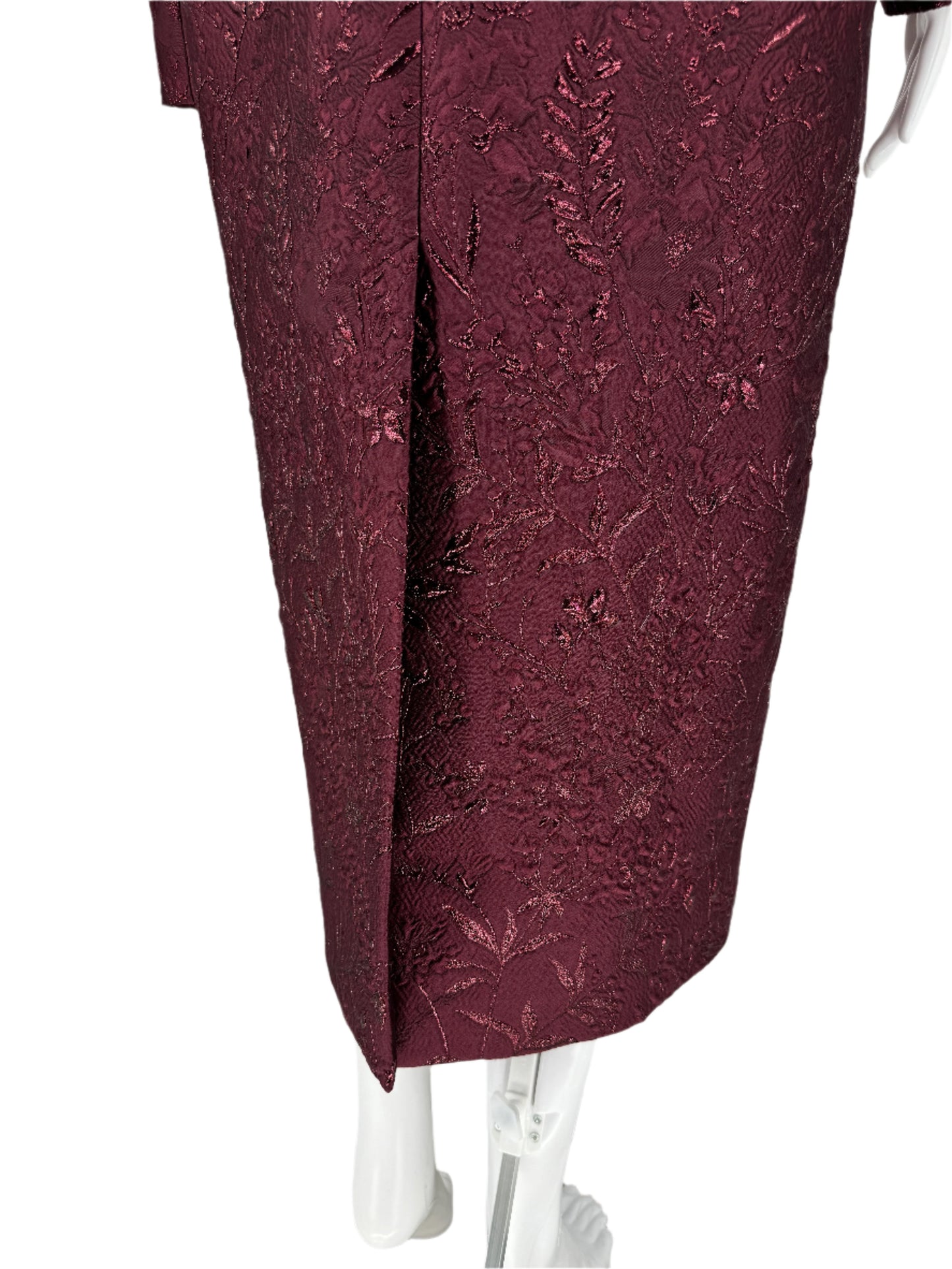 Pamella Roland -Bordeaux/Merlot/Wine Brocade Metallic Floral Duster Jacket/Evening Coat. Size 10