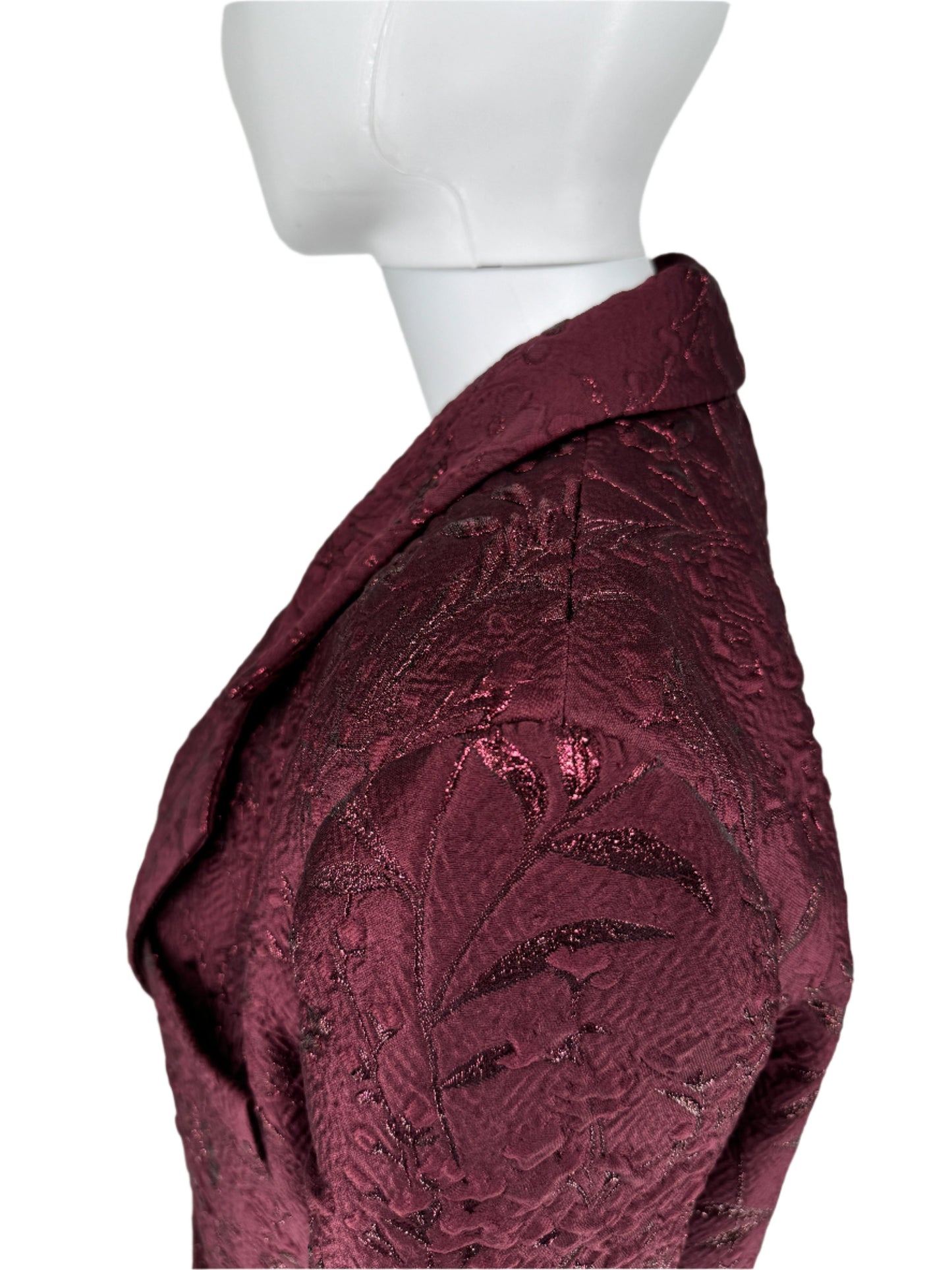 Pamella Roland -Bordeaux/Merlot/Wine Brocade Metallic Floral Duster Jacket/Evening Coat. Size 10