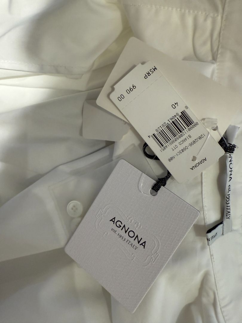 Agnona White Asymmetric Pleated Cotton Shirt – Size IT 40- NEW