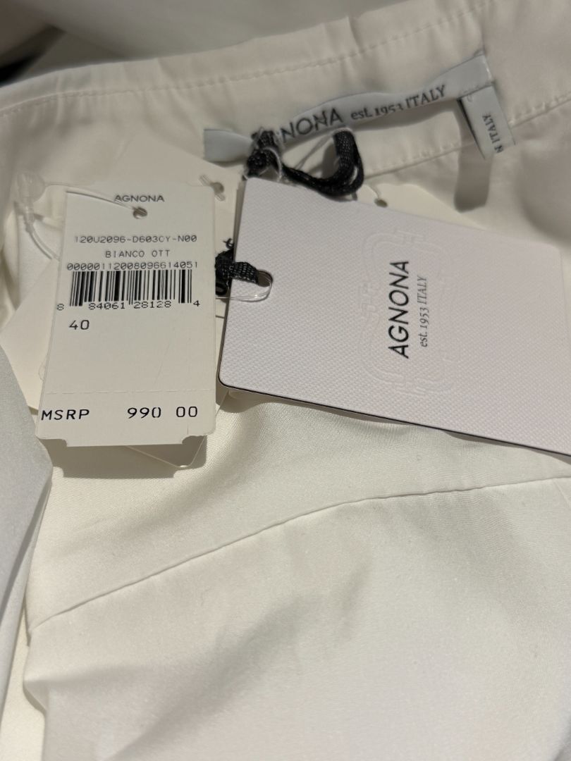 Agnona White Asymmetric Pleated Cotton Shirt – Size IT 40- NEW