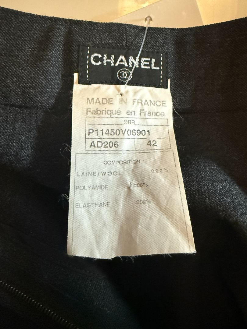 Chanel Charcoal Wool-Blend Straight-Leg Trousers – Size 42