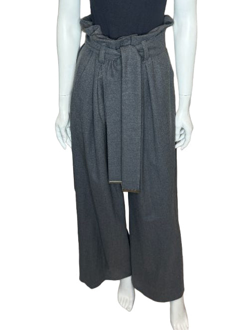 Armani Collezioni Gray Virgin Wool Paperbag Waist Wide-Leg Pants – Size 12