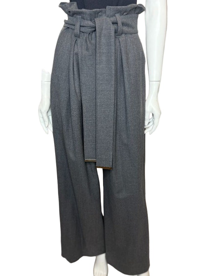 Armani Collezioni Gray Virgin Wool Paperbag Waist Wide-Leg Pants – Size 12