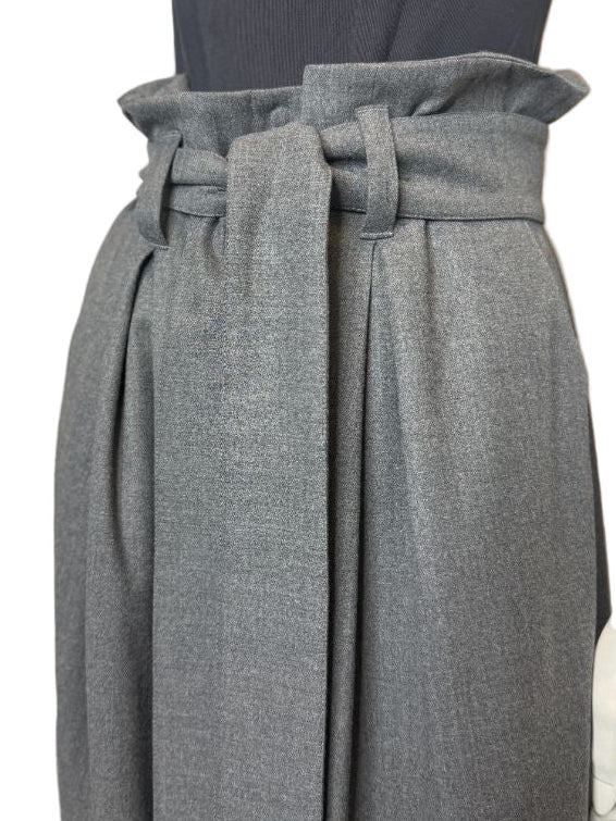 Armani Collezioni Gray Virgin Wool Paperbag Waist Wide-Leg Pants – Size 12