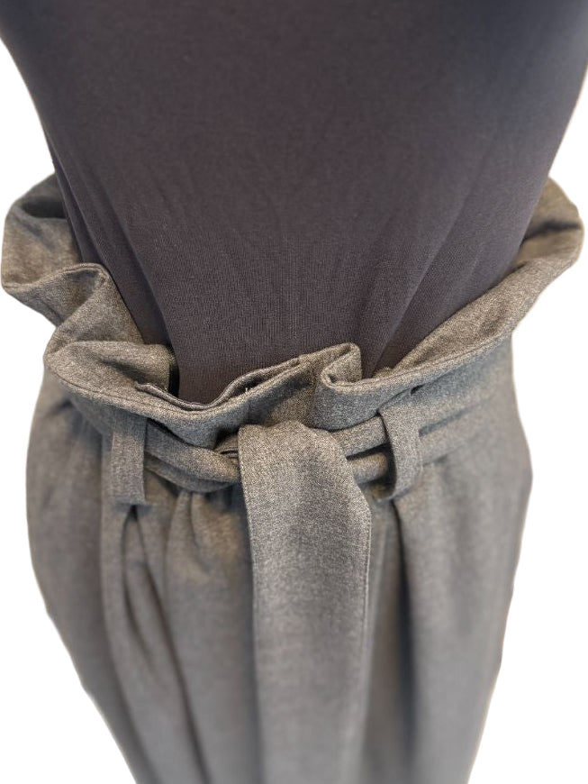 Armani Collezioni Gray Virgin Wool Paperbag Waist Wide-Leg Pants – Size 12