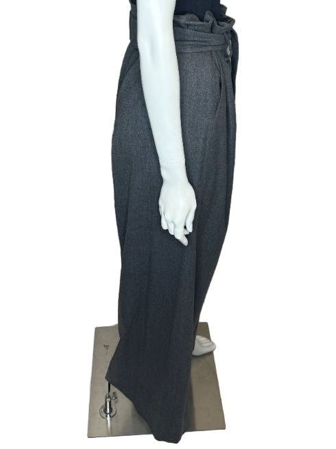 Armani Collezioni Gray Virgin Wool Paperbag Waist Wide-Leg Pants – Size 12