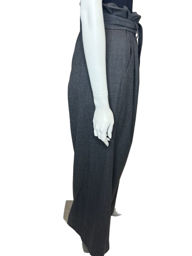 Armani Collezioni Gray Virgin Wool Paperbag Waist Wide-Leg Pants – Size 12