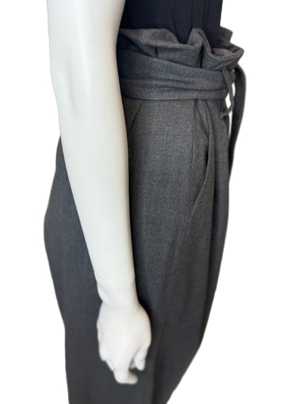 Armani Collezioni Gray Virgin Wool Paperbag Waist Wide-Leg Pants – Size 12