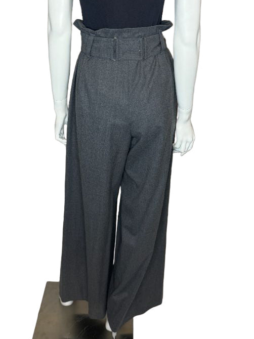 Armani Collezioni Gray Virgin Wool Paperbag Waist Wide-Leg Pants – Size 12