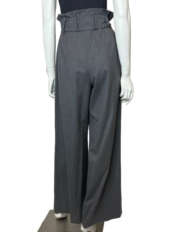 Armani Collezioni Gray Virgin Wool Paperbag Waist Wide-Leg Pants – Size 12