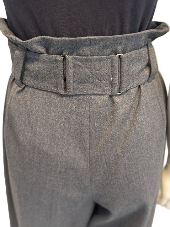 Armani Collezioni Gray Virgin Wool Paperbag Waist Wide-Leg Pants – Size 12