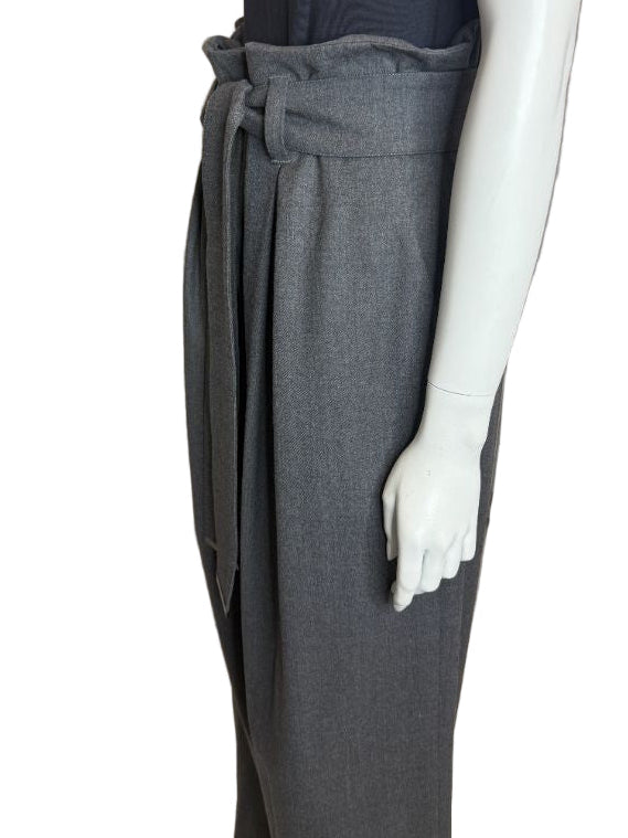 Armani Collezioni Gray Virgin Wool Paperbag Waist Wide-Leg Pants – Size 12
