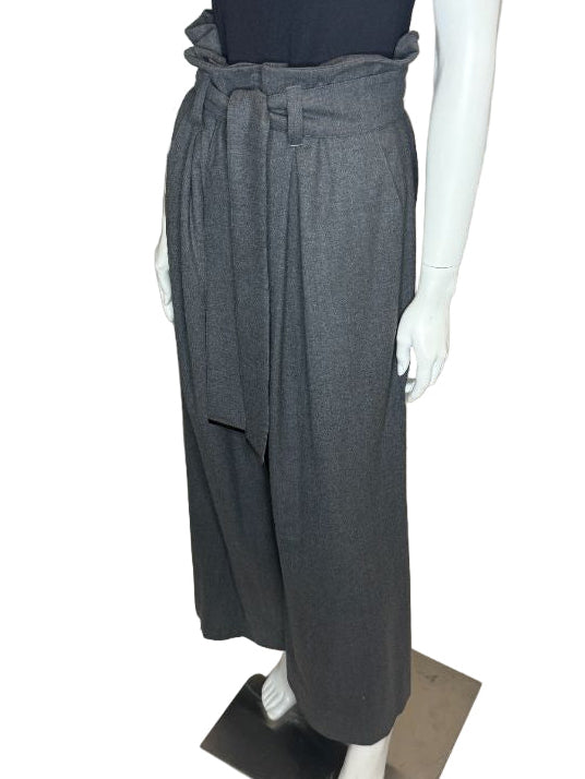 Armani Collezioni Gray Virgin Wool Paperbag Waist Wide-Leg Pants – Size 12