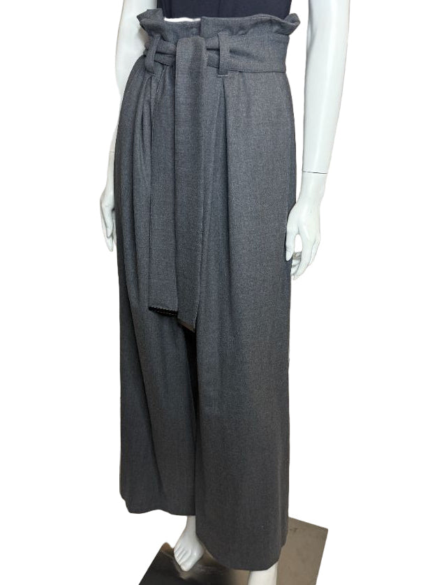 Armani Collezioni Gray Virgin Wool Paperbag Waist Wide-Leg Pants – Size 12